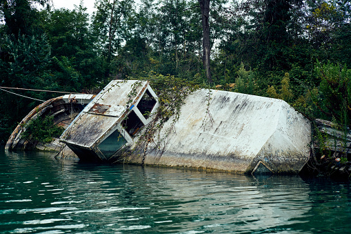 boat wrecks along the river