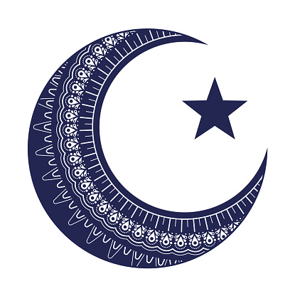 Ramadan Mubarak celebration decorative crescent moon and star symbol design.