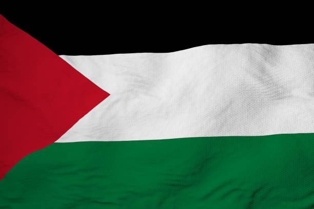 Full frame close-up on a waving flag of Palestine in 3D rendering.