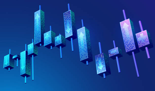 stockShot graphic of  3D candlestick in stock market presented in futuristic style stock market and exchange stock illustrations