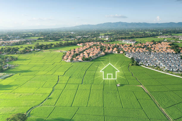 istock Green fields and dream house in aerial view. 1477849861