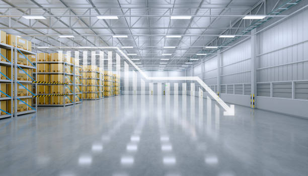 istock 3d rendering of warehouse or distribution center with concept. 1477849862