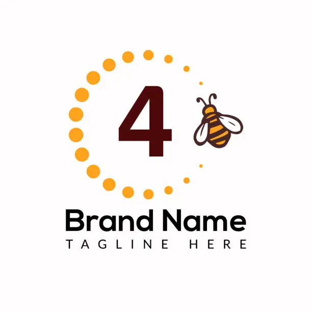 Vector illustration of Bee Template On 4 Letter. Bee and Honey Logo Design Concept