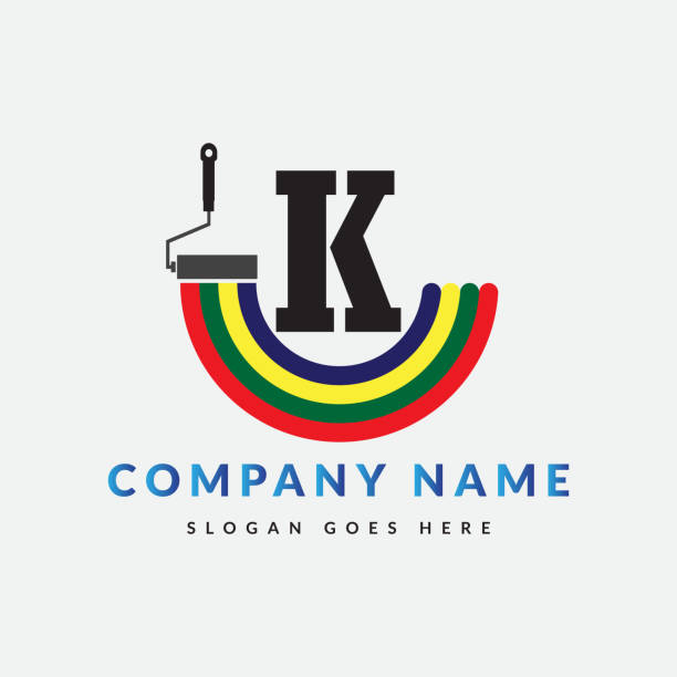 логотип кисти на шаблоне letter k. paint on k letter, начальная концепция знака краски - letter k painting red paint stock illustrations