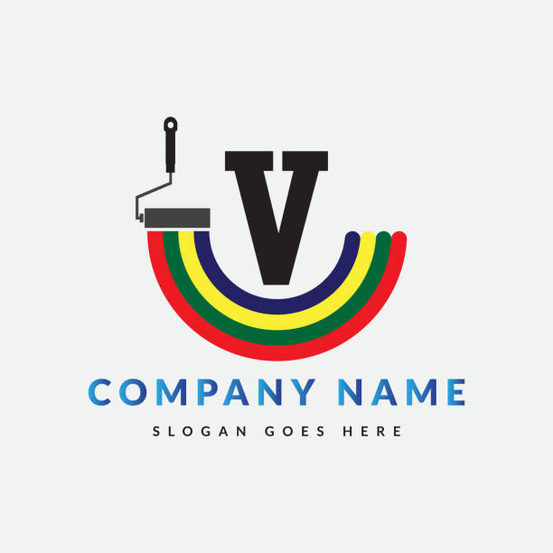 Paint Brush icon On Letter V Template. Paint On V Letter, Initial Paint Sign Concept Paint Brush icon On Letter V Template. Paint On V Letter, Initial Paint Sign Concept graffiti letter v stock illustrations