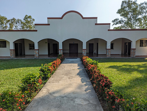 Church and assembly hall at a community elementary and high school in San Juan Opico El Salvador Central America