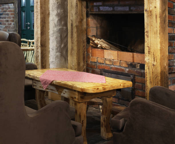 istock Romantic beautiful fireplace interior with two armchairs. Vintage home concept 1477857481