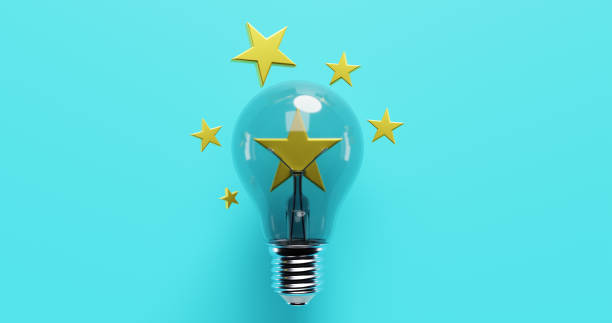 istock Ideas sudden awareness brainstorming. Star in a glass light bulb. 3d rendering 1477859572