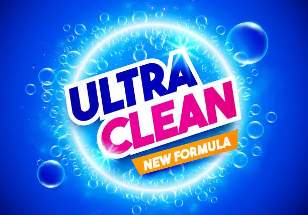 Vector illustration of Power Wash And Clean Label With Bubble Background