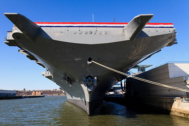 War ship outside Intrepid museum in New York city, USA