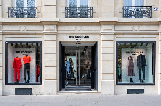Paris, France - March 29, 2023: Exterior view of a The Kooples boutique, a French clothing brand for men and women created in 2008