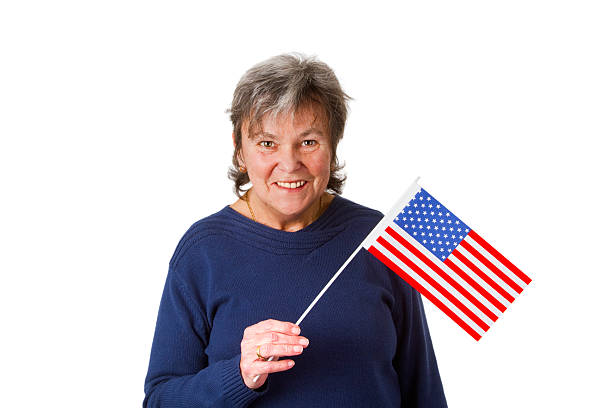 istock Female senior with amercan flag 147786642
