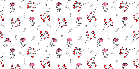 Seamless floral pattern. Leaves and herbs. Botanical illustration. Vector design elements.