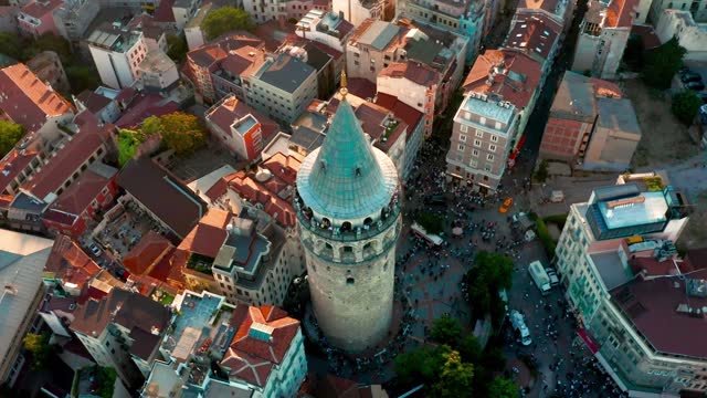 Aerial view of Galata Tower at Daylight in Istanbul stock video