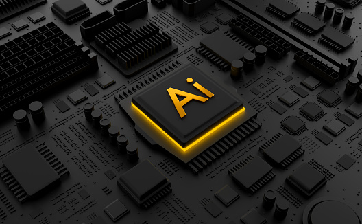 Artificial Intelligence Ai Technology Processor with Light - 3D Illustration Rendering