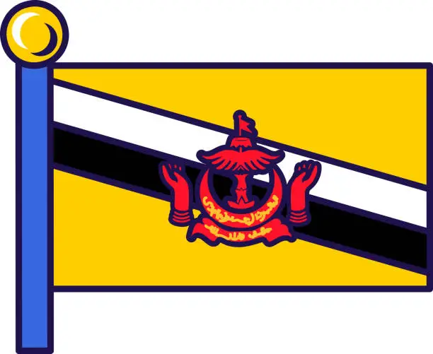 Vector illustration of Brunei Country Flagpole Flag Banner