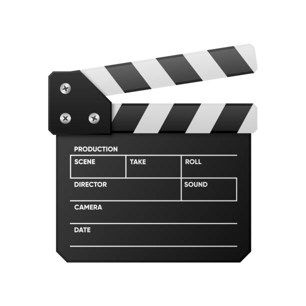 istock Movie Clapper template. Black open clapperboard. Cinema concept. Filmmaking industry. Film shooting process. Vector illustration. 1477876650