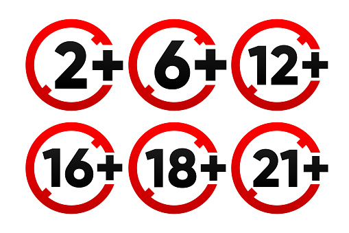 Set of age restriction signs. Age limit concept. Warning or Recommended signs. Vector illustration