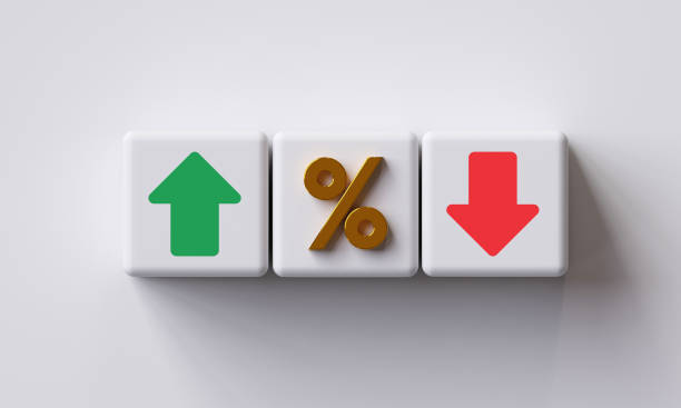 istock Percent with arrow up, down icon on cube. interest rate change, percentage rate is falling and rising. 1477880142