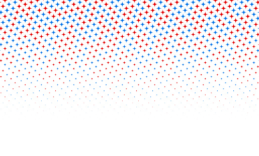 Seamless blue and red USA halftone four point stars pattern grid vector gradient United States illustration on white background
