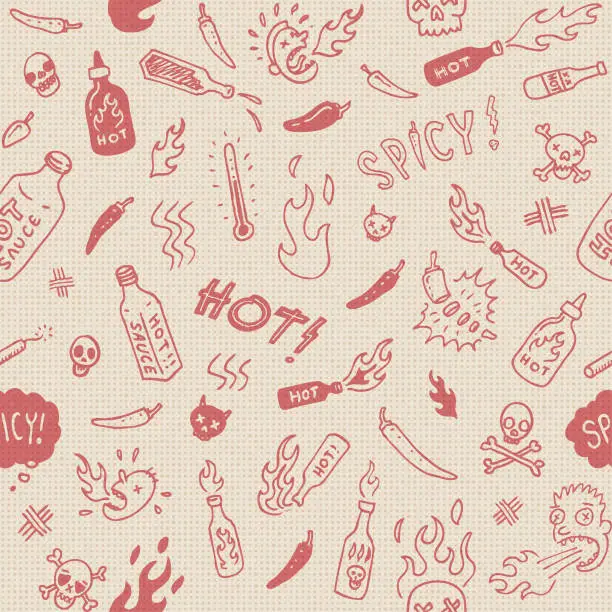 Vector illustration of Seamless spicy hot sauce doodles
