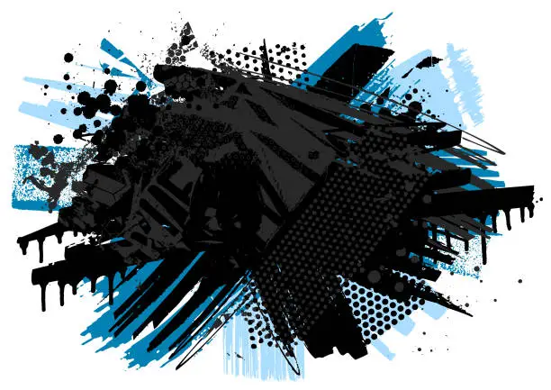 Vector illustration of Black and blue grunge paint splatter