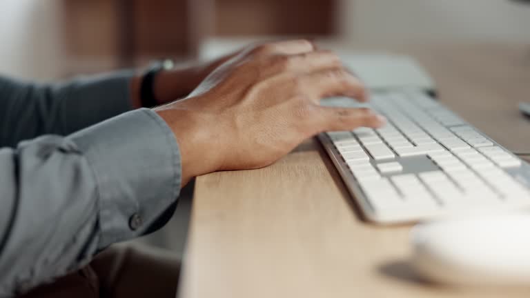 Woman hands typing on keyboard at night for email marketing, digital software editing and copywriting on desktop. Productivity of writer, editor or person working on computer at her office online job