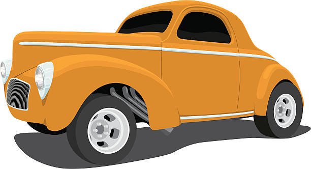 vektor 1941 willys coupe hot rod - car white background isolated on white orange stock-grafiken, -clipart, -cartoons und -symbole
