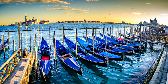 typical Gondolas at the Sankt Markus Square in Venice - Italy