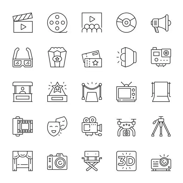 Vector illustration of Line Icon Set of Film Industry