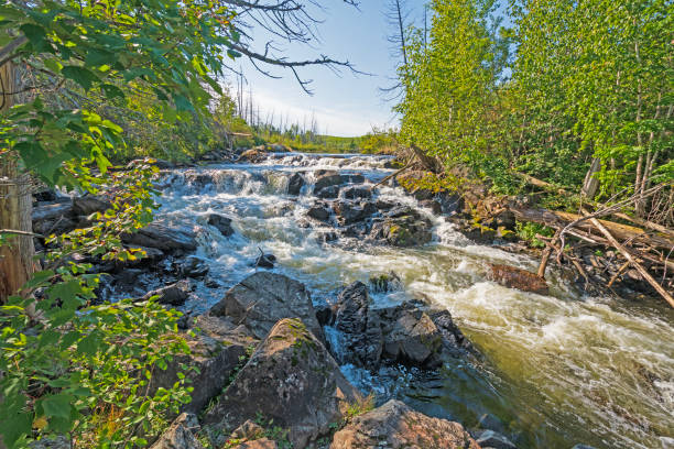 Rocky Cascade in the Wilderness Rocky Cascade in the Wilderness near Jasper Lake in the Boundary Waters in Minnesota boundary waters canoe area stock pictures, royalty-free photos & images