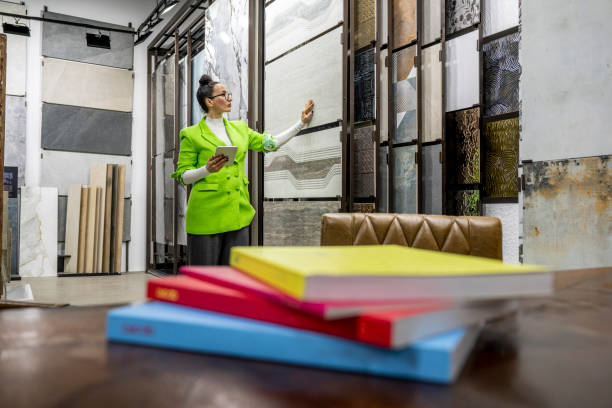 A female architect seen in a ceramic tiles shop