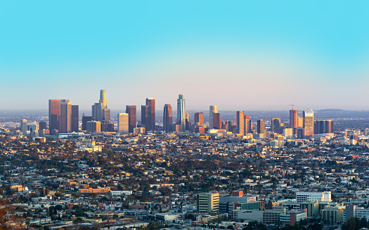 Los Abgeles, USA - March 18, 2019: skyline of Los Angeles in smog on a summer day, USA