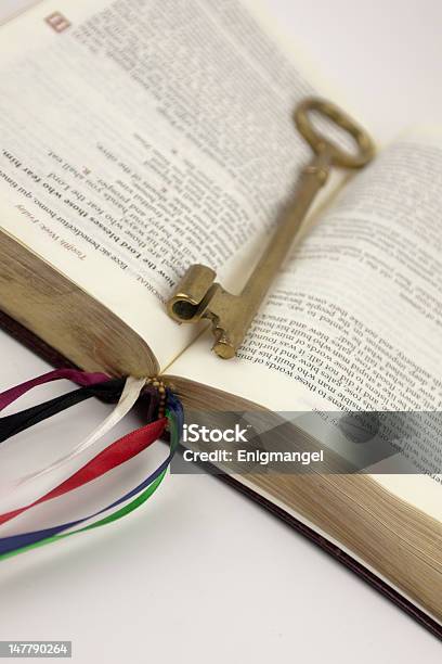 Book Marked With A Key Stock Photo - Download Image Now - Antique, Bible, Black Color