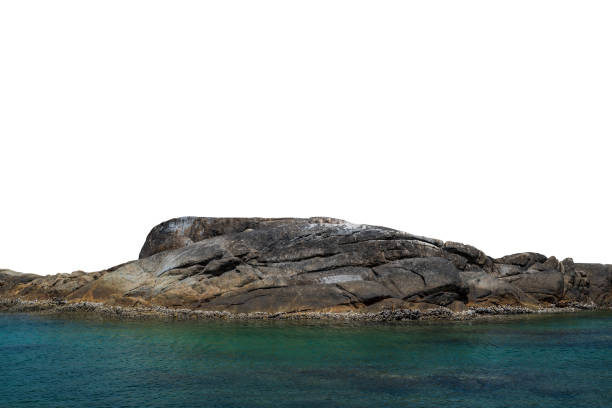 Big rock and water isolated on white. This has clipping path.