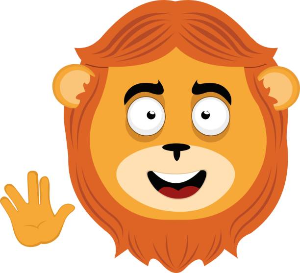 vector head lion feline animal greeting vulcan hand vector illustration face of a happy lion animal doing the classic vulcan salute with his hand vulcan salute stock illustrations
