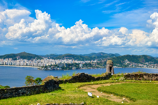 Ruins of a historical site in the coast of the Guanabara Bay, Niteroi, Rio de Janeiro, Brazil