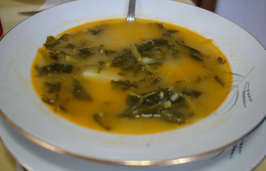 delicious and nutritive broth made in Galicia, Spain with veggies and pork