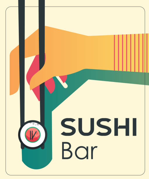Sushi bar menu Illustration of Asian food on table. Vector, minimalistic, flat, modern. cartoon of the sushi plate stock illustrations