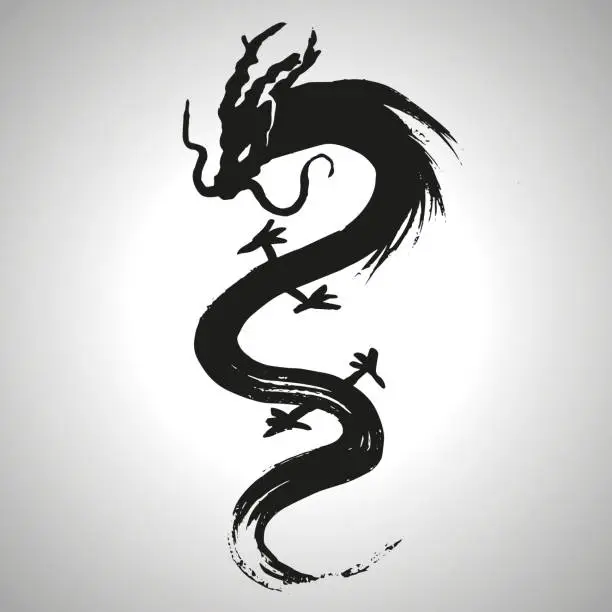 Vector illustration of Dragon. 2024 Brush stroke vector illustration. Ink art. Chineses Year of the Dragon Ink Painting