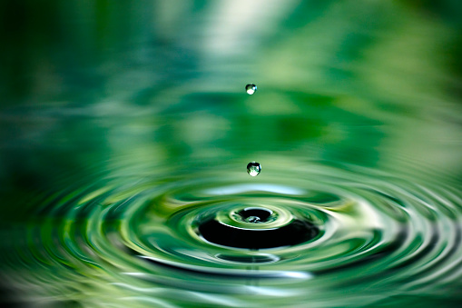 Image of clear water drop with circular waves