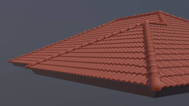 3d-darstellung des dachmaterials - red tile stock-fotos und bilder