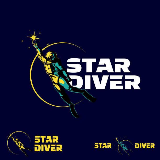 Star Diver Diving in space and touch the stars. a concept of the combination between astronaut and a sea diver. flying dove silhouette stock illustrations