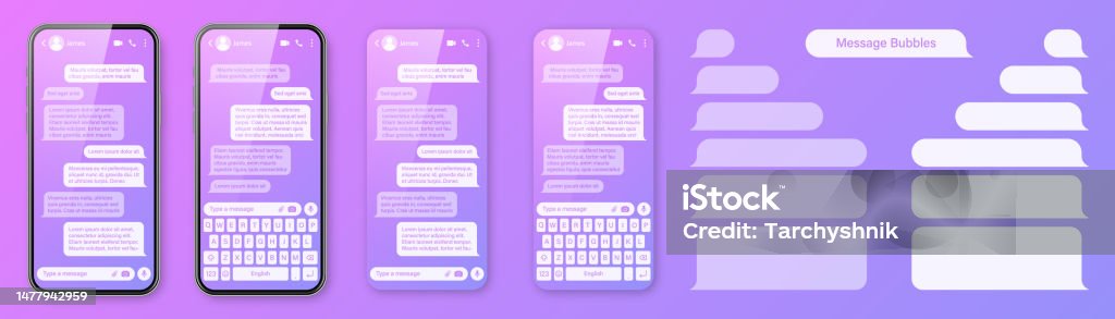 Texting App Background Realistic Smartphone With Messaging App On Colorful Violet Background ...