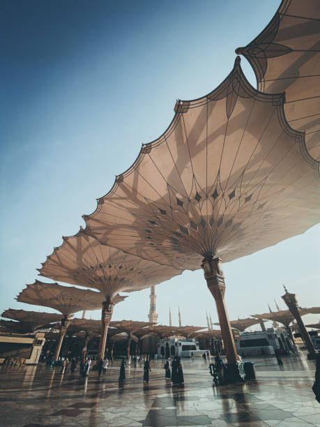 Nabawi Mosque Umbrella Beautiful view nabawi mosque at morning al masjid an nabawi stock pictures, royalty-free photos & images