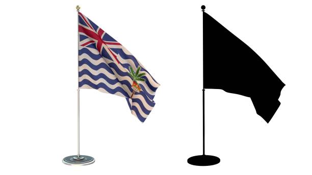 istock 3D illustration of  British Indian Ocean Territory Flag Desktop Small pole White background via an Alpha Channel of great precision. 1477950381