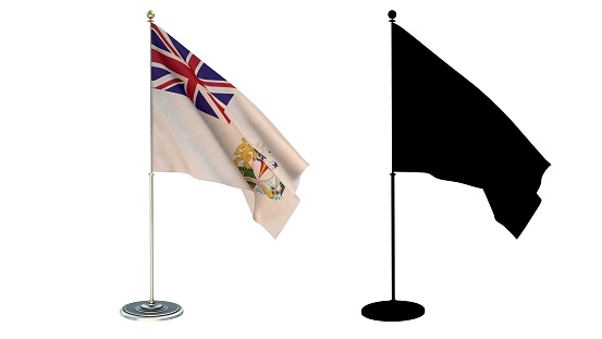 3D illustration of  British Antarctic Territory Flag Desktop Small pole White background via an Alpha Channel of great precision.