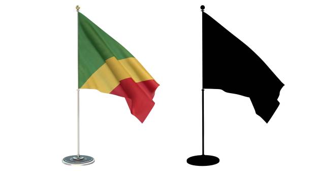 istock 3D illustration of  Congo Republic Flag Desktop Small pole White background via an Alpha Channel of great precision. 1477950443