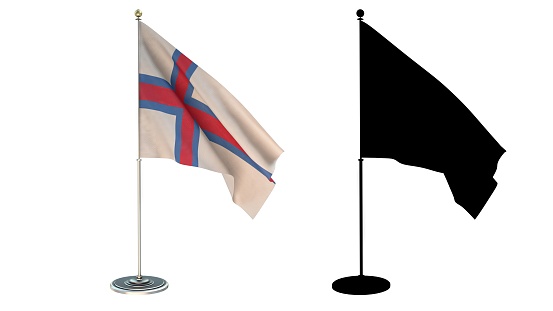 3D illustration of  Faroe Island Flag Desktop Small pole White background via an Alpha Channel of great precision.