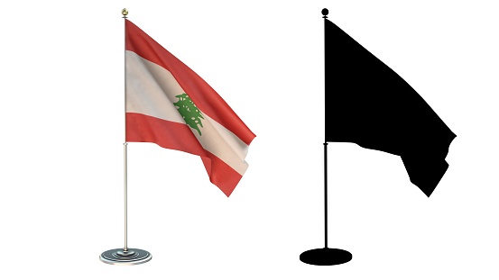 3D illustration of  Lebanon Flag Desktop Small pole White background via an Alpha Channel of great precision.